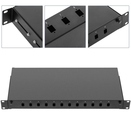 Patch Panel de fibra Óptica 1U negro de 12 SC Simplex o 12 LC duplex
