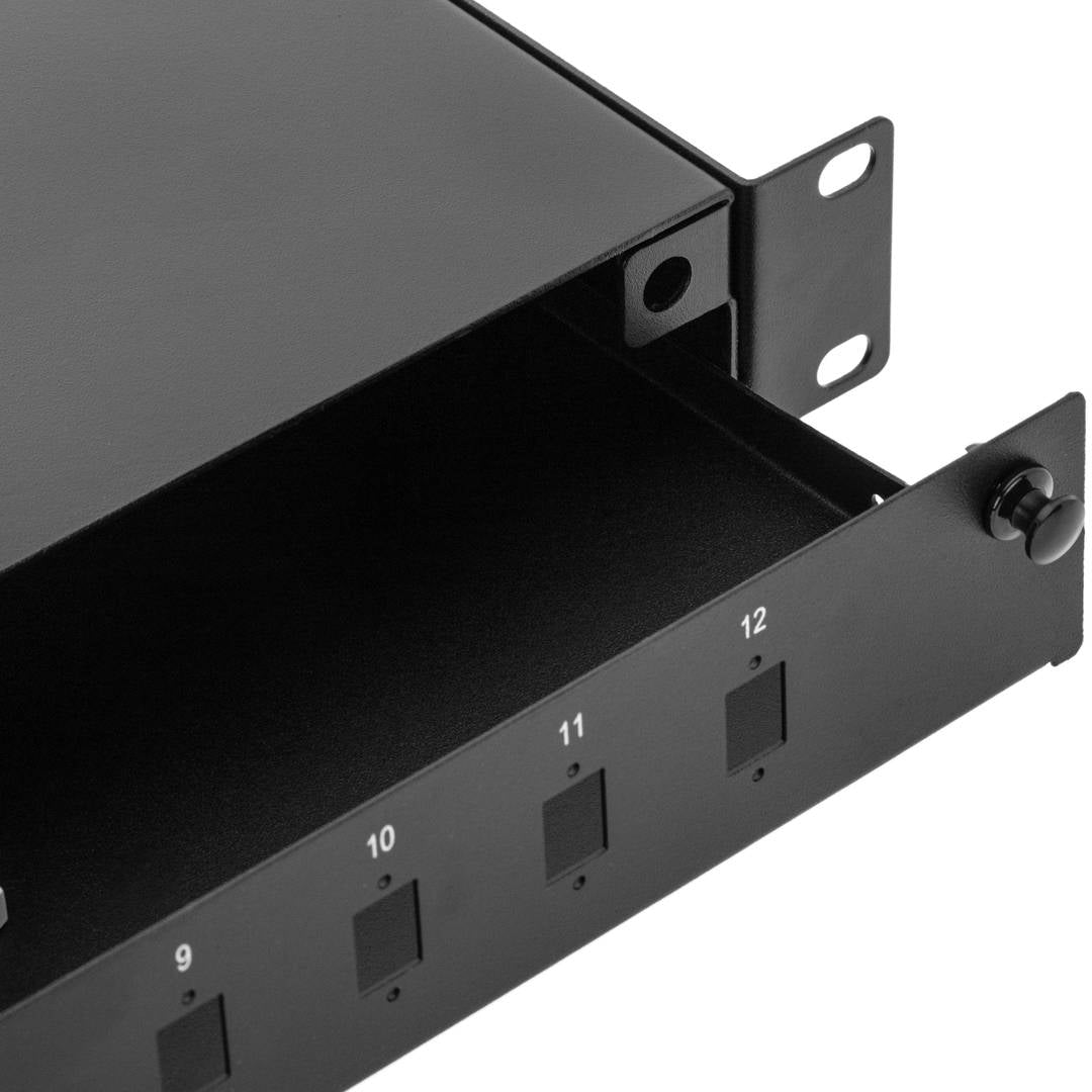 Patch Panel de fibra Óptica 1U negro de 12 SC Simplex o 12 LC duplex