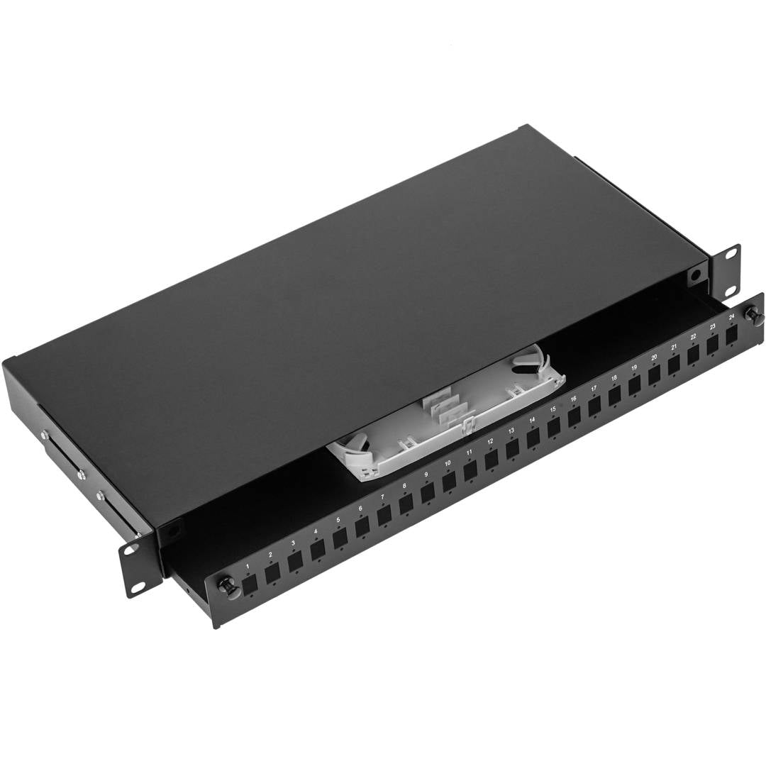 Patch Panel de fibra Óptica 1U negro de 24  SC Simplex o 24 LC duplex