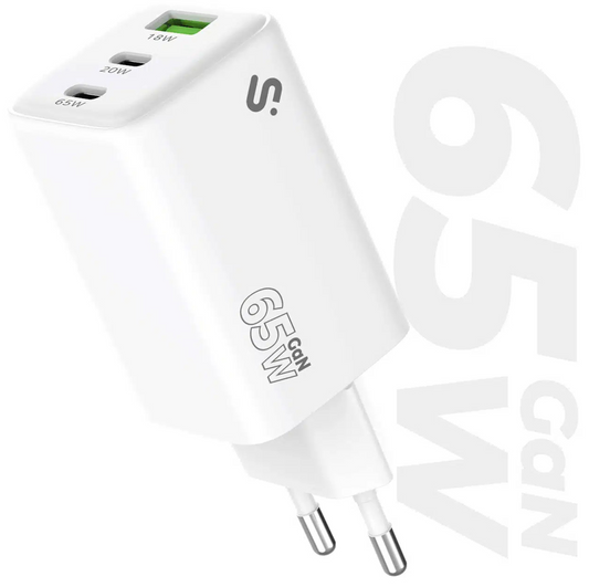 SUBBLIM Cargador GaN 65W USB-C + USB-C + USB-A