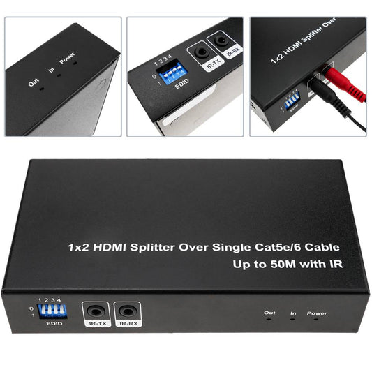 Multiplicador extensor HDMI de 2 puertos a través de cable ethernet Cat.5e hasta 50 m con IR