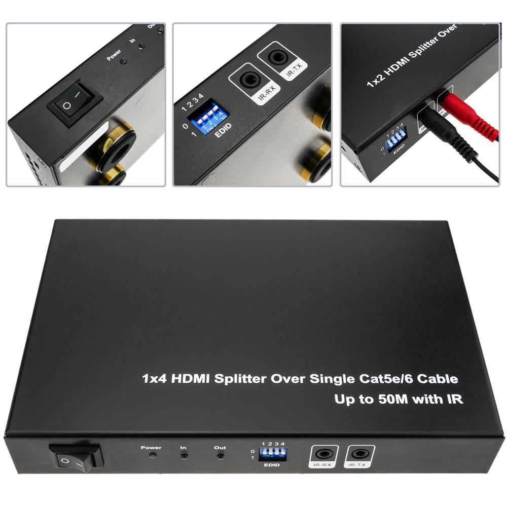 Multiplicador extensor HDMI de 4 puertos a través de cable ethernet Cat.5e hasta 50 m con IR