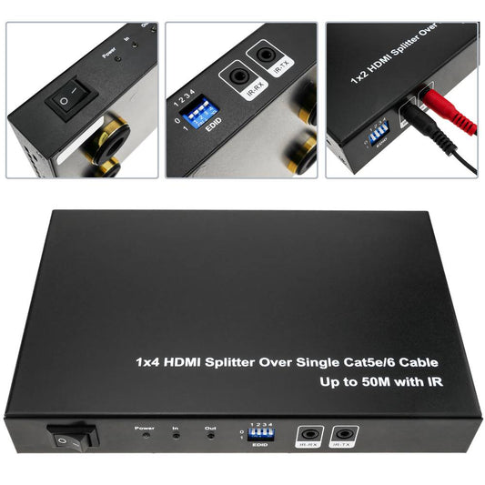 Multiplicador extensor HDMI de 4 puertos a través de cable ethernet Cat.5e hasta 50 m con IR