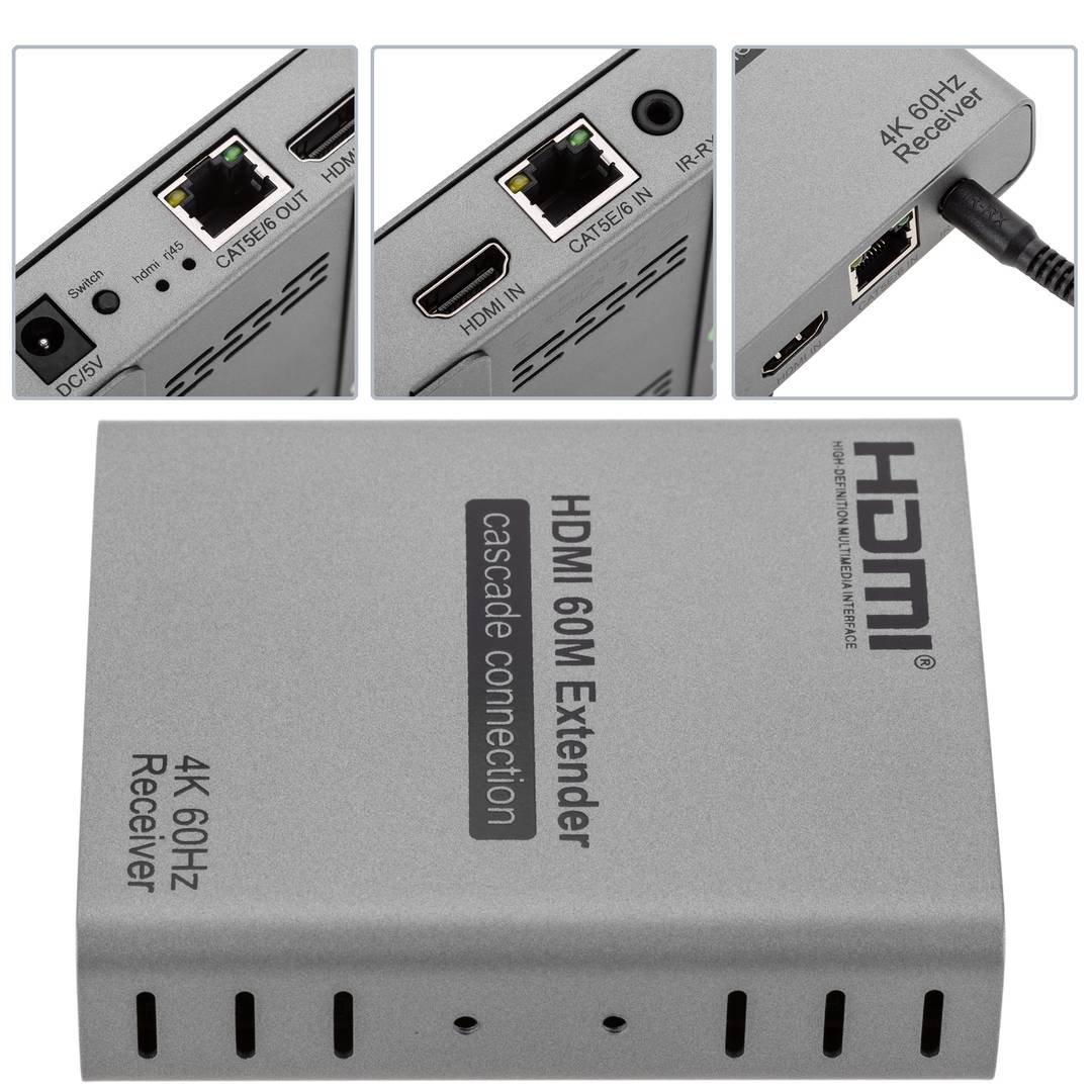 Receptor para Extensor HDMI 2.0  a través de cable Ethernet (RJ45) Cat5e/6 hasta 60 metros 4K@60Hz