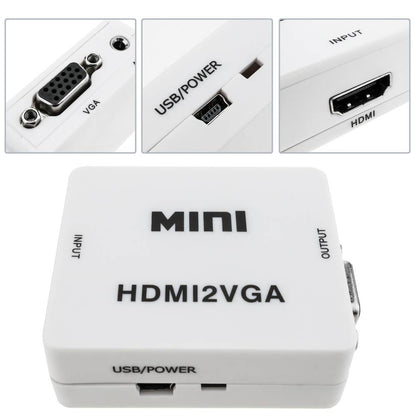 Conversor HDMI a VGA con audio estéreo analógico color blanco