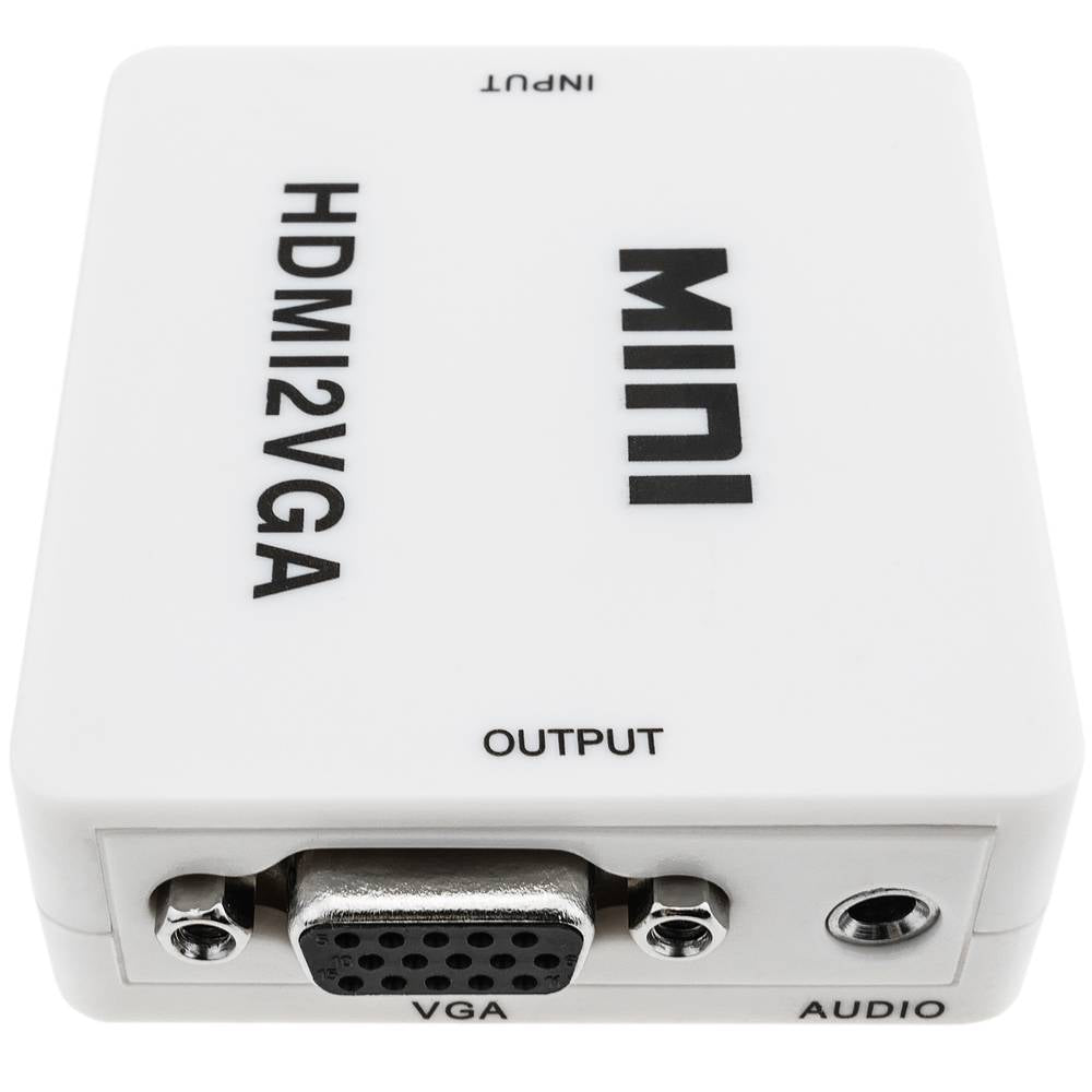 Conversor HDMI a VGA con audio estéreo analógico color blanco
