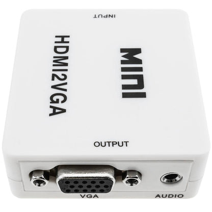 Conversor HDMI a VGA con audio estéreo analógico color blanco