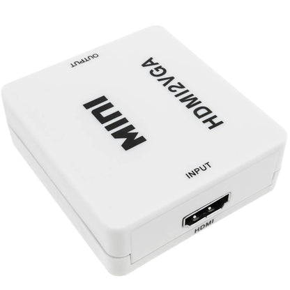 Conversor HDMI a VGA con audio estéreo analógico color blanco