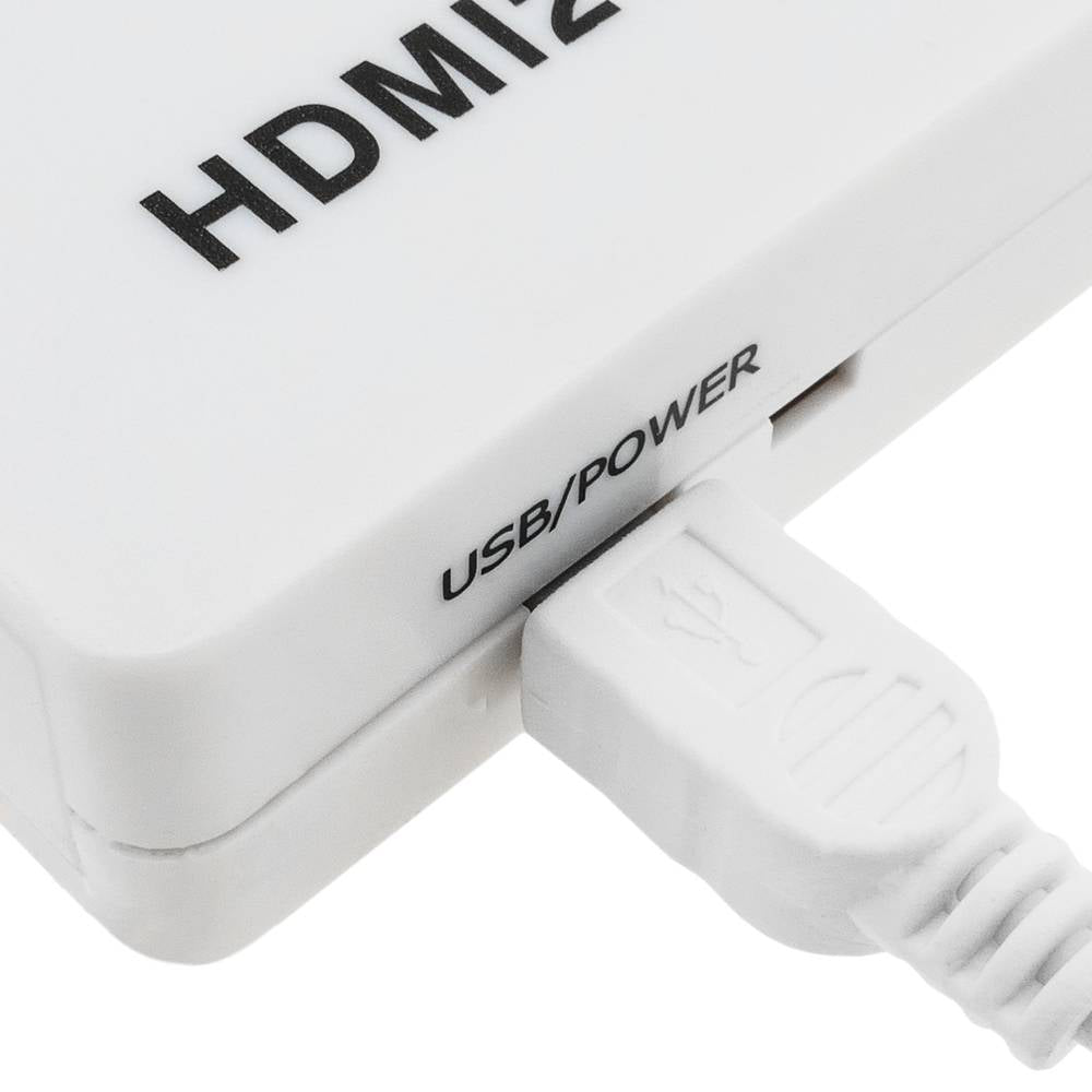 Conversor HDMI a VGA con audio estéreo analógico color blanco