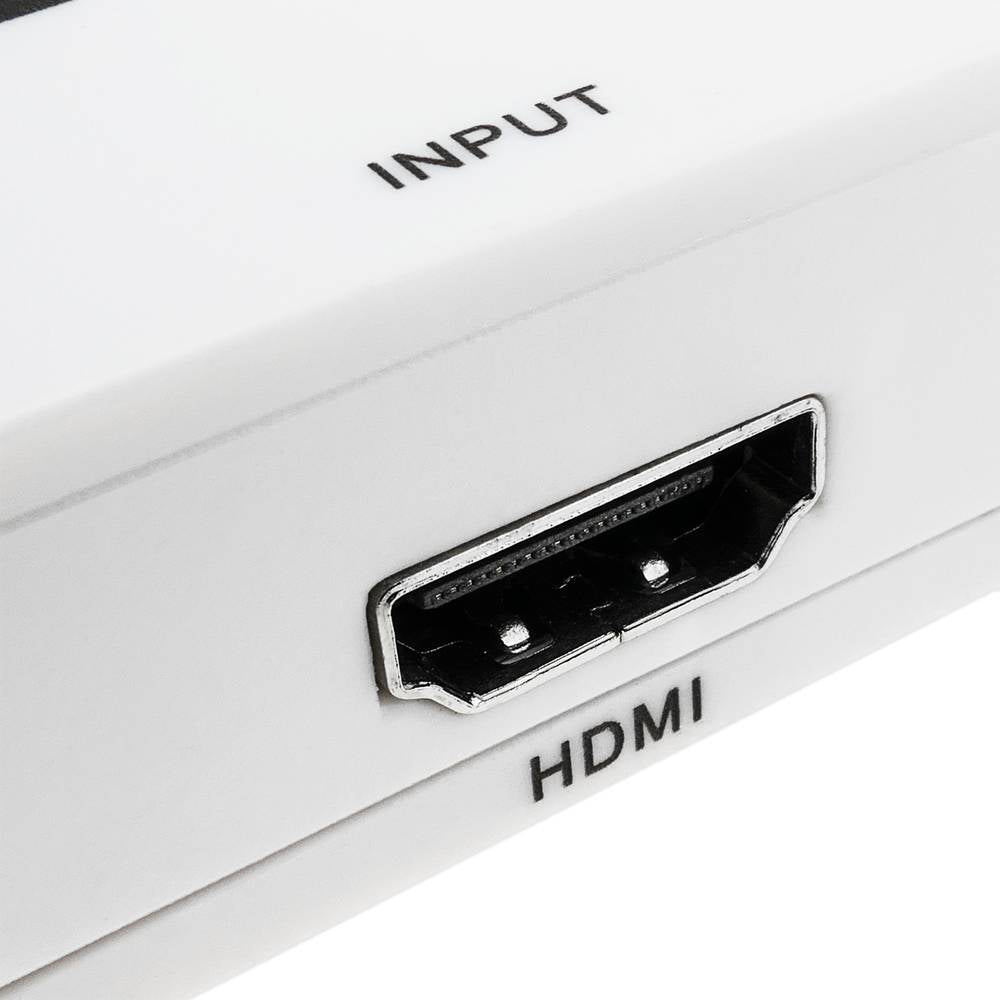 Conversor HDMI a VGA con audio estéreo analógico color blanco