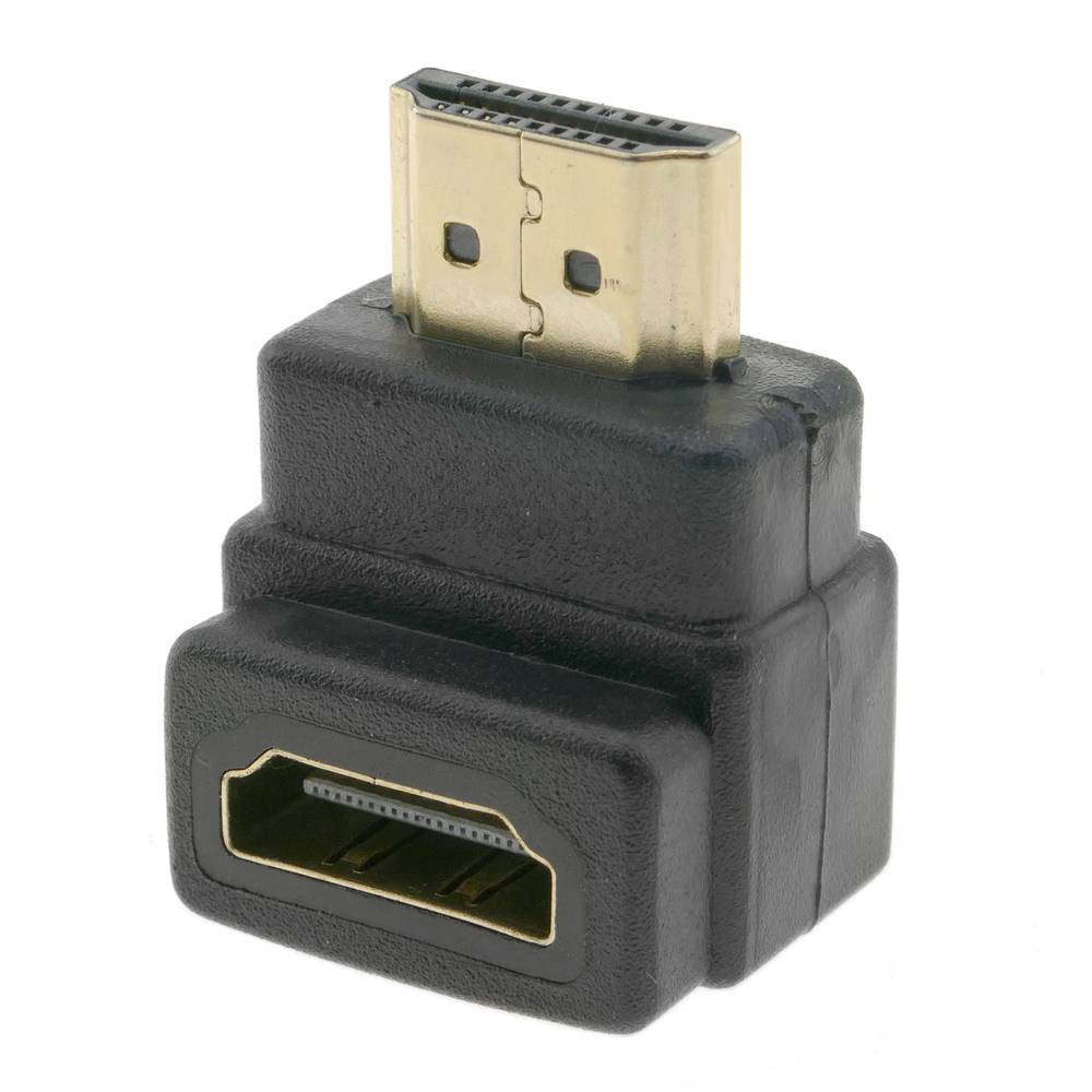 Adaptador HDMI de tipo HDMI-A macho a HDMI-A hembra acodado abajo