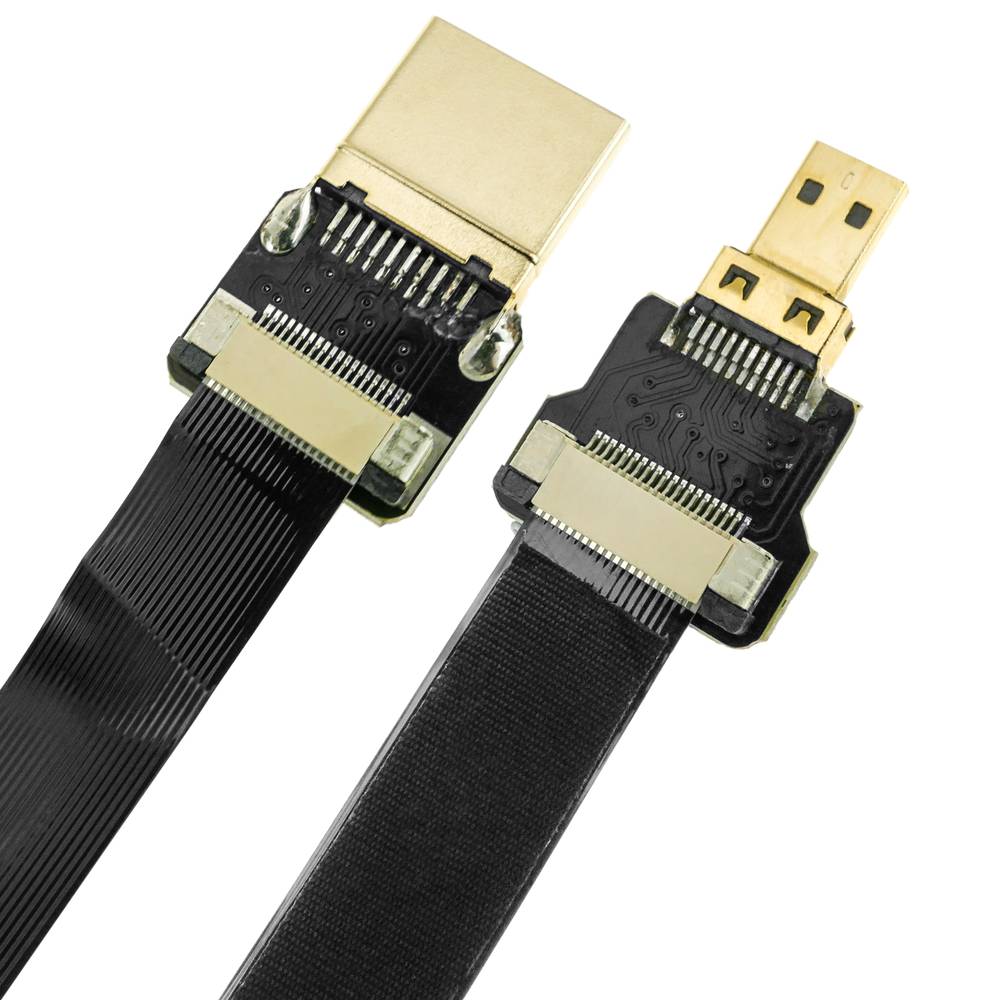 Cable vídeo HDMI plano FPV 50 cm A-macho a micro D-macho