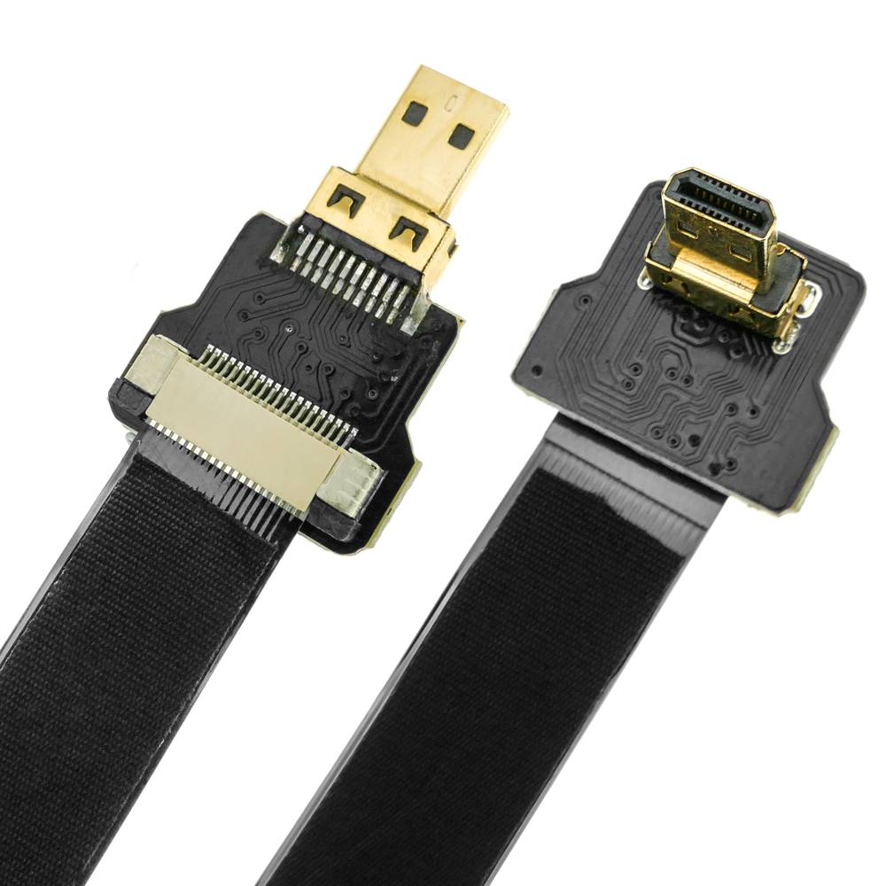 Cable vídeo HDMI plano FPV 20 cm micro D-macho a micro D-macho con ángulo