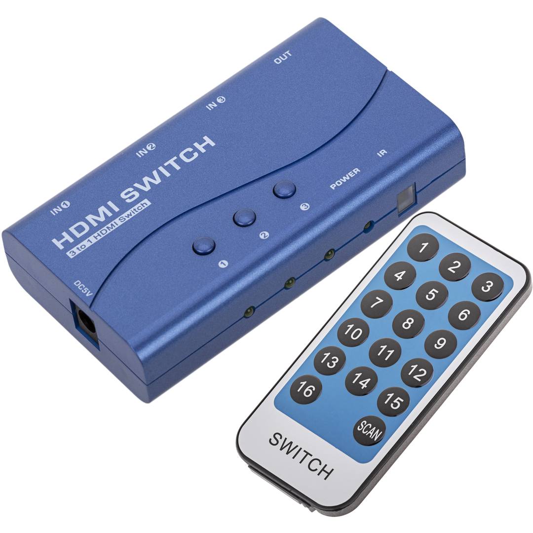 Selector HDMI con control remoto (3 IN a 1 OUT)
