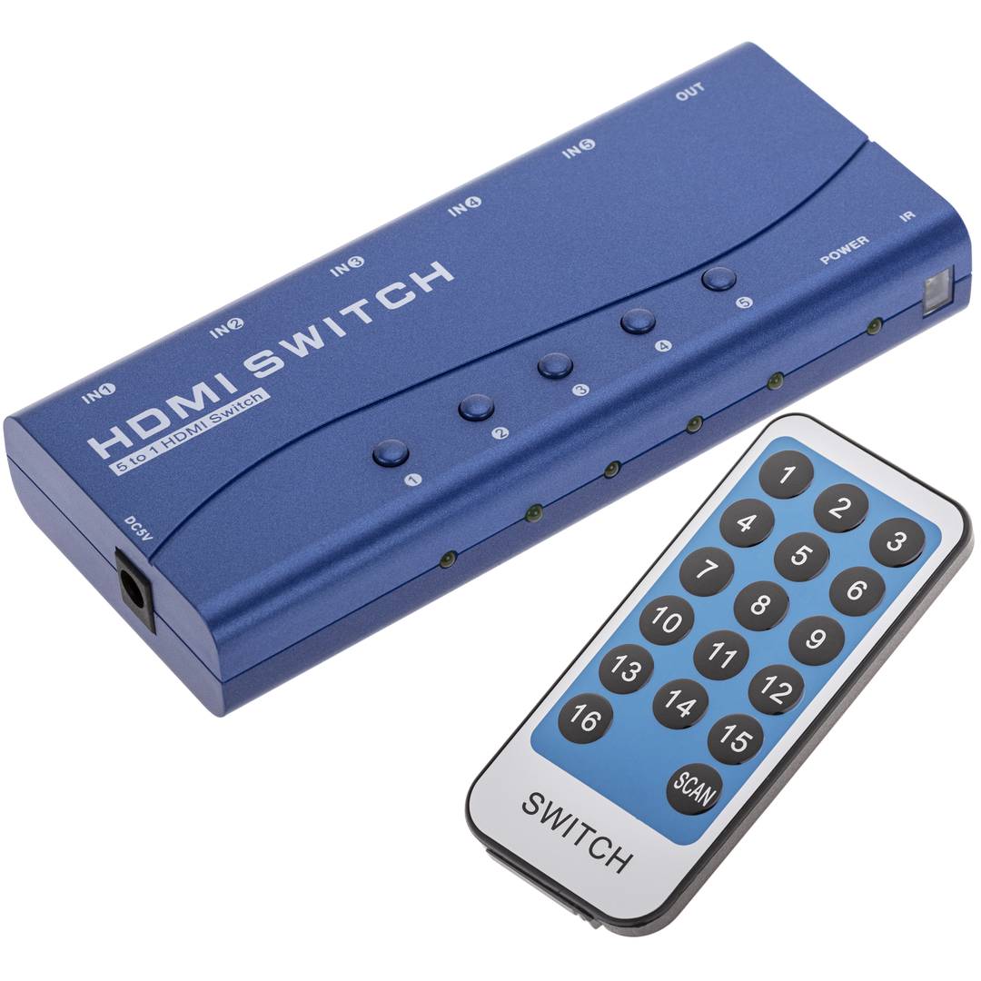 Selector matricial HDMI con audio de 5 entradas 1 salida y con control remoto