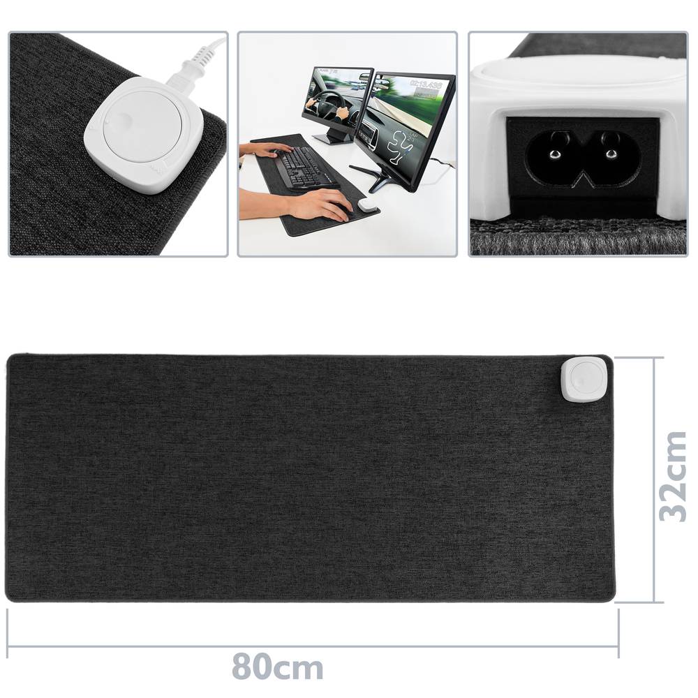 Alfombra y superficie térmica gris oscuro de 80x32cm 77W con calefacción para escritorio suelo y pies