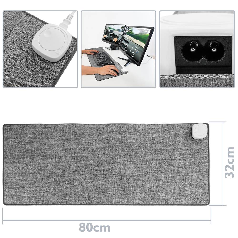 Alfombra y superficie térmica gris claro de 80x32cm 77W con calefacción para escritorio suelo y pies