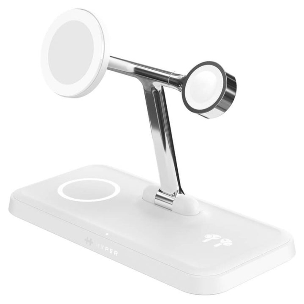 HYPER HJ3004WHGL cargador de dispositivo movil Auriculares, Smartphone, Reloj inteligente Plata, Blanco CC, USB Cargador inalambrico Carga rapida Interior