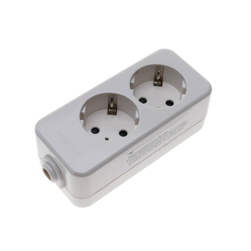 Base de 2 enchufes schuko 16A 230V 3680W TT 54 x 118 x 42 mm