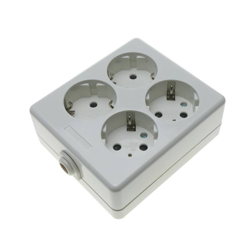 Base de 4 enchufe schuko 16A 250V 3680W TT 98x112x42 mm