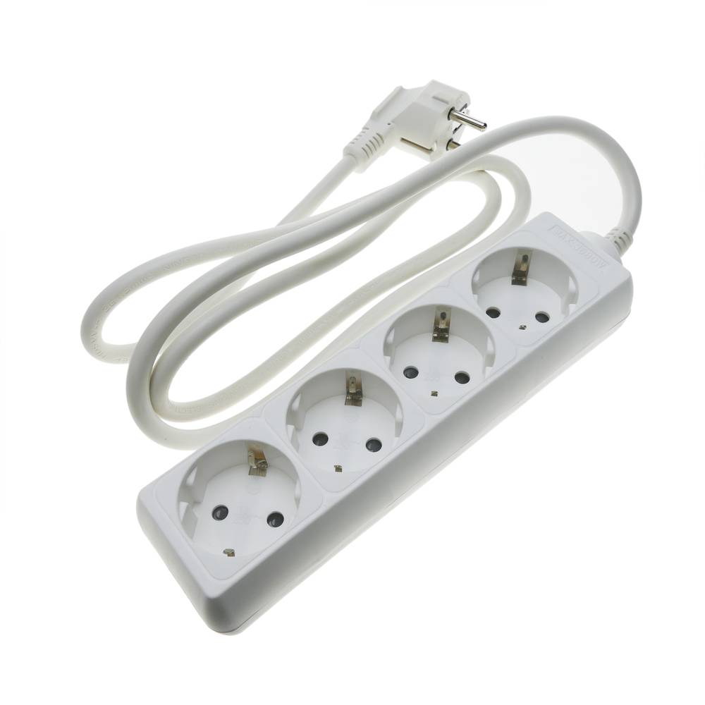 Regleta de enchufes 4 schuko 16A 230V blanca con cable de 3m