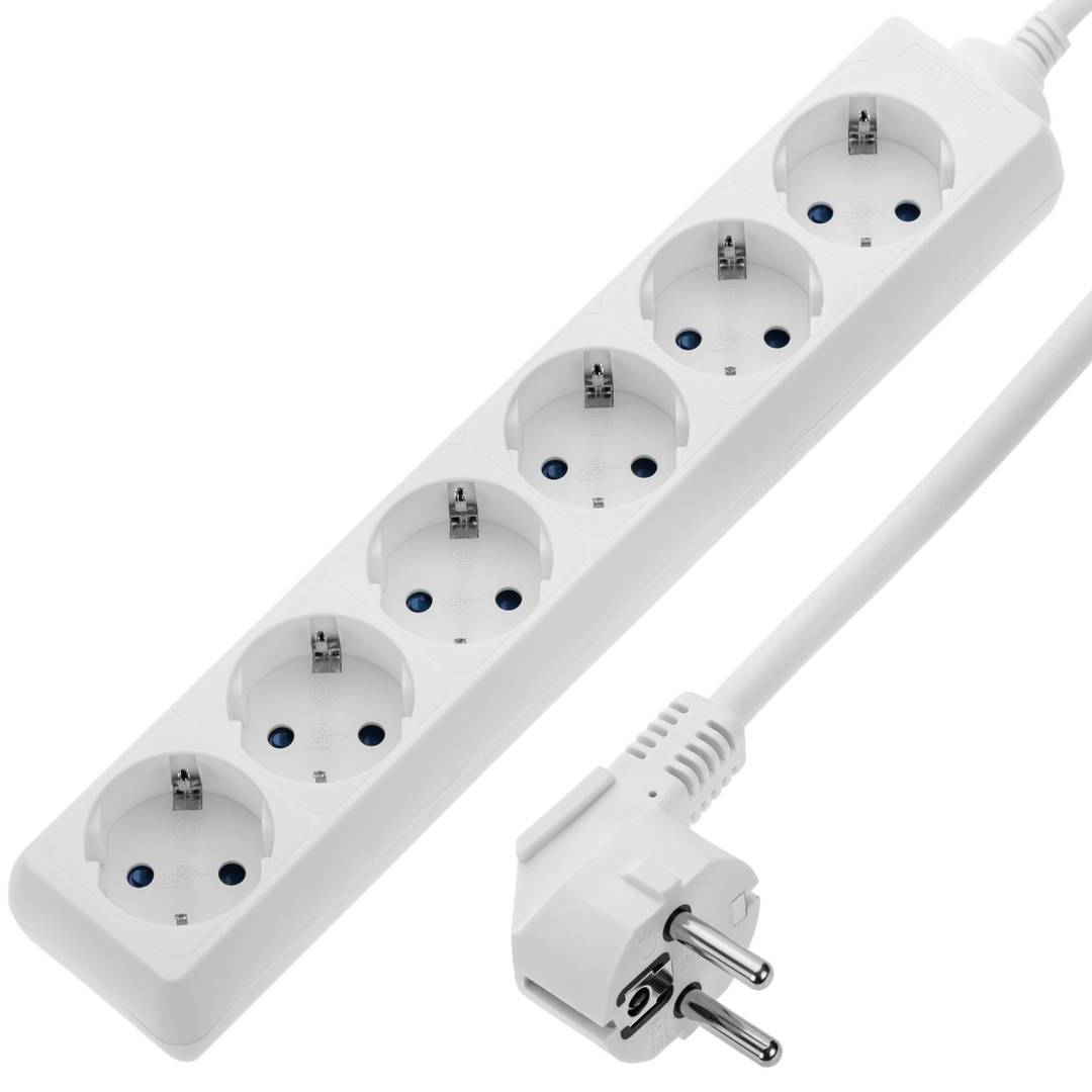 Regleta de enchufes 6 schuko 16A 230V blanca con cable de 3m