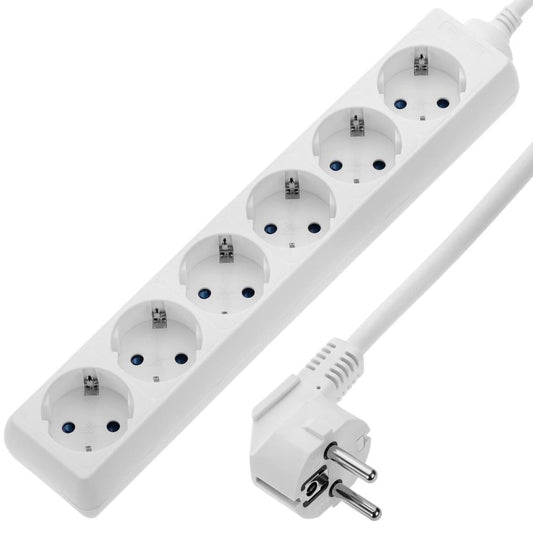Regleta de enchufes 6 schuko 16A 230V blanca con cable de 3m