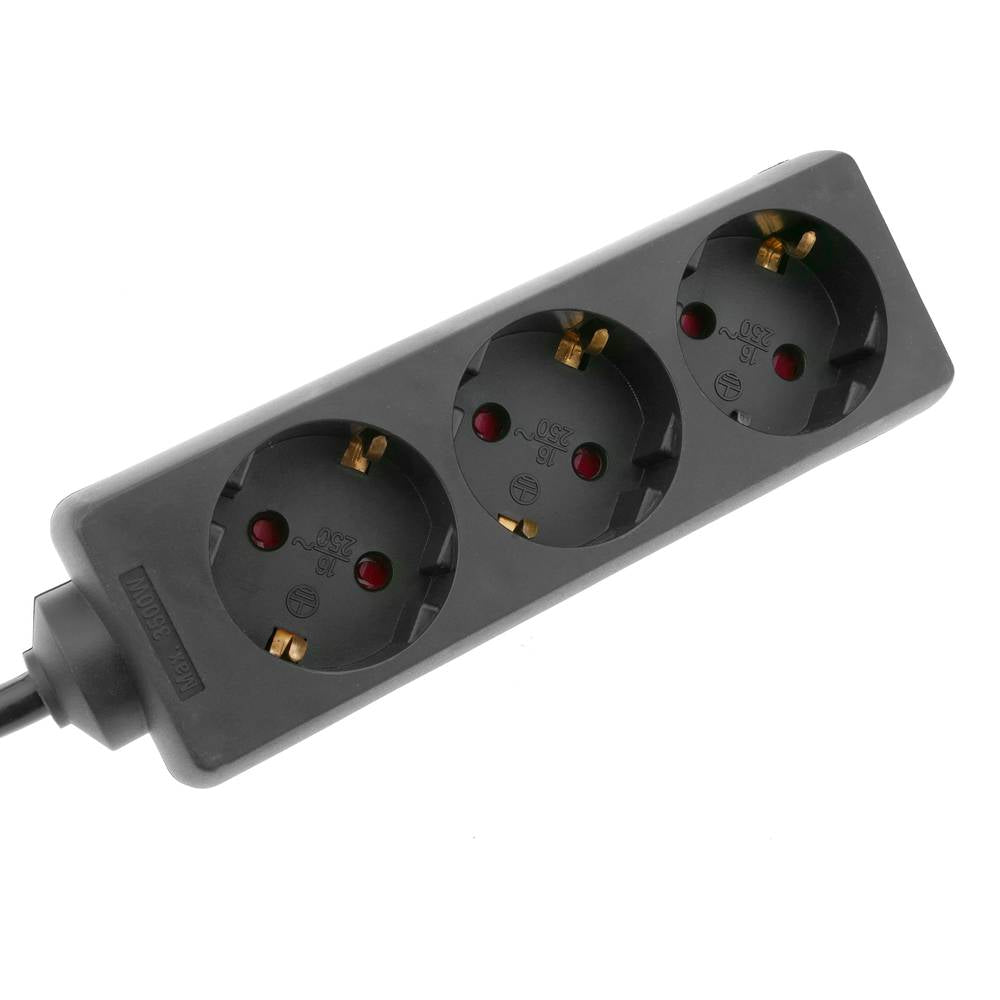 Regleta de enchufes 3 schuko 16A 250V negra con cable de 1.5m