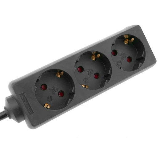 Regleta de enchufes 3 schuko 16A 250V negra con cable de 1.5m
