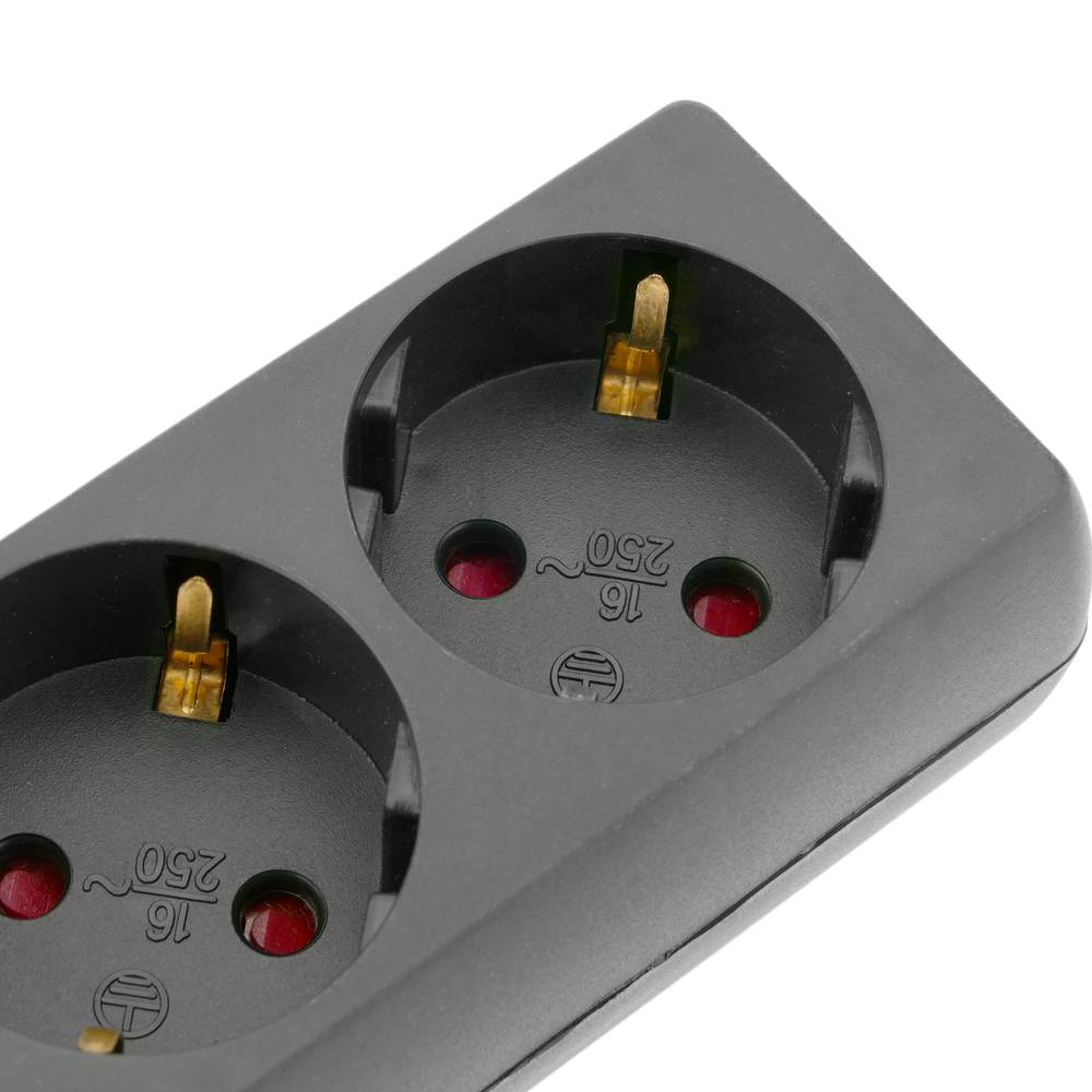Regleta de enchufes 3 schuko 16A 250V negra con cable de 1.5m