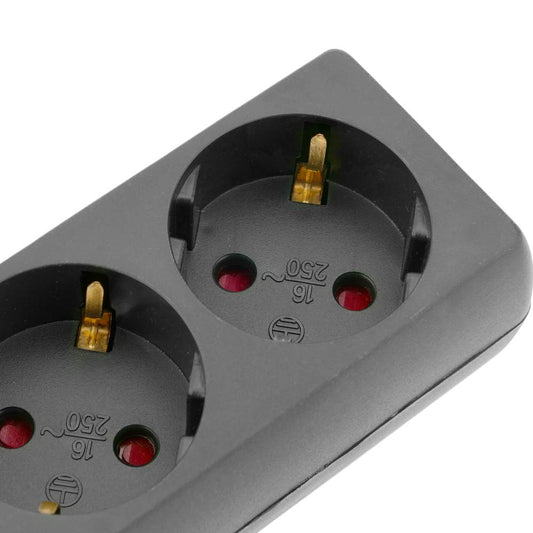 Regleta de enchufes 3 schuko 16A 250V negra con cable de 1.5m