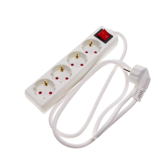 Regleta de enchufes 4 schuko 16A 230V blanca con interruptor y cable de 1.5m
