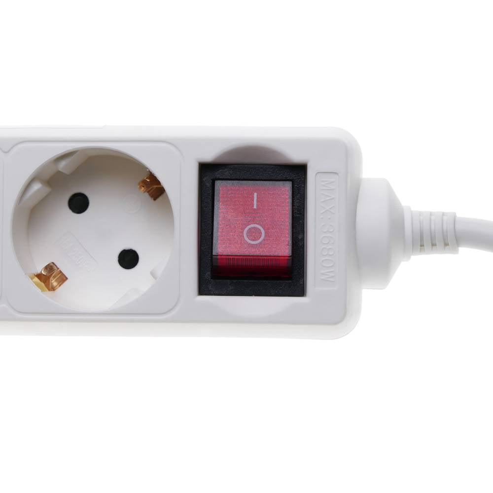 Regleta de enchufes 6 schuko 16A 250V blanca con interruptor y cable de 1.5m