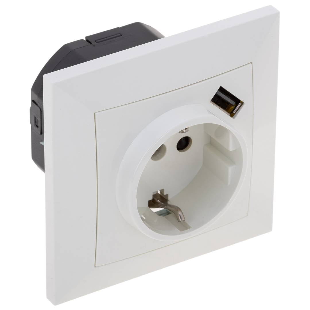 Base de enchufe schuko con USB A hembra 80x80mm para empotrar