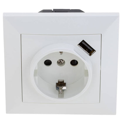 Base de enchufe schuko con USB A hembra 80x80mm para empotrar