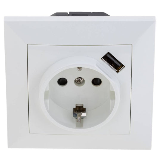 Base de enchufe schuko con USB A hembra 80x80mm para empotrar