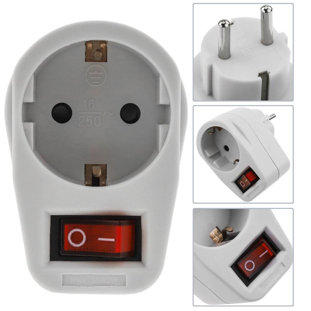 Clavija enchufe schuko de color blanco 220VAC con interruptor