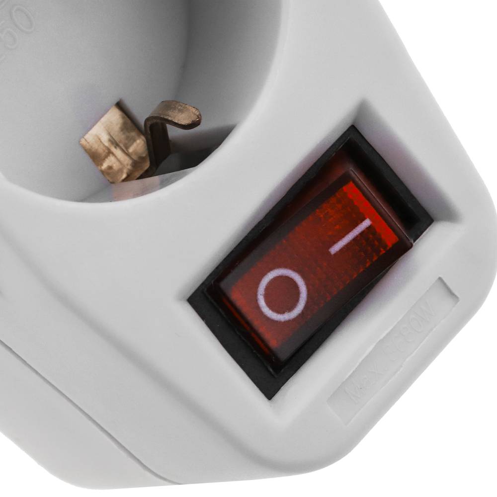 Clavija enchufe schuko de color blanco 220VAC con interruptor