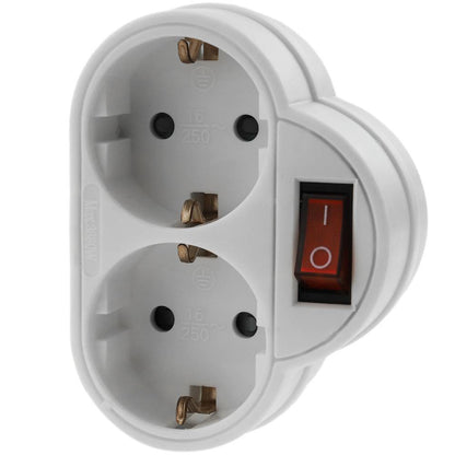 Clavija enchufe doble schuko de color blanco 250VAC con interruptor