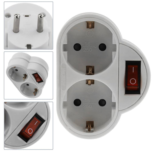 Clavija enchufe doble schuko de color blanco 250VAC con interruptor