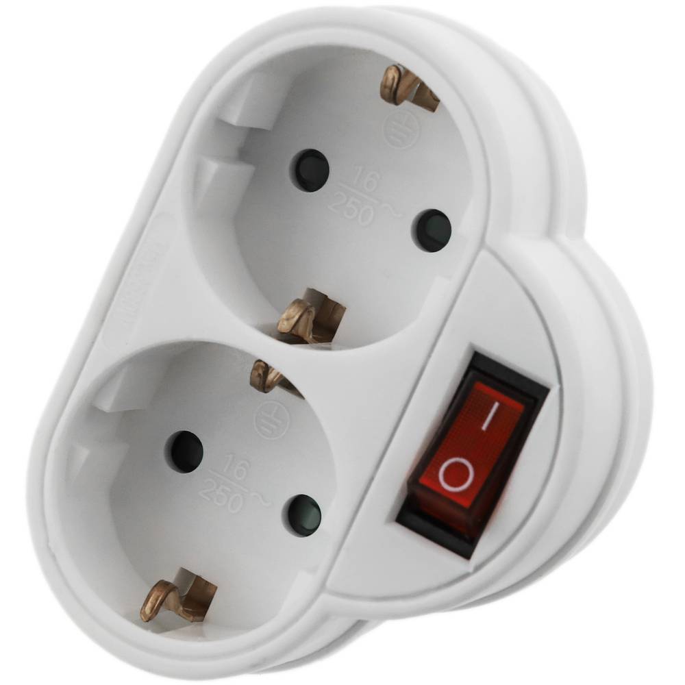 Clavija enchufe doble schuko de color blanco 250VAC con interruptor