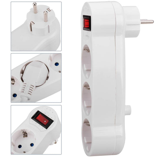Multiplicador adaptador de clavija enchufe schuko triple blanco con interruptor