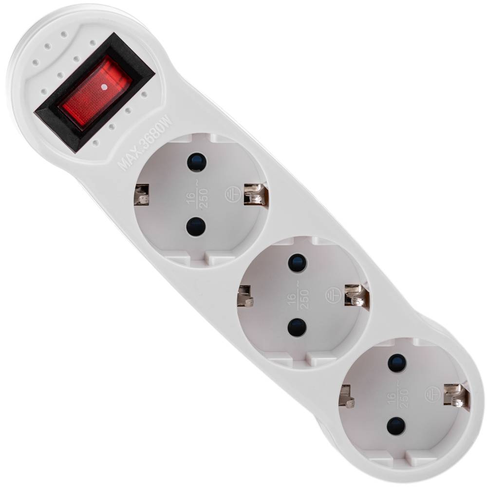 Multiplicador adaptador de clavija enchufe schuko triple blanco con interruptor