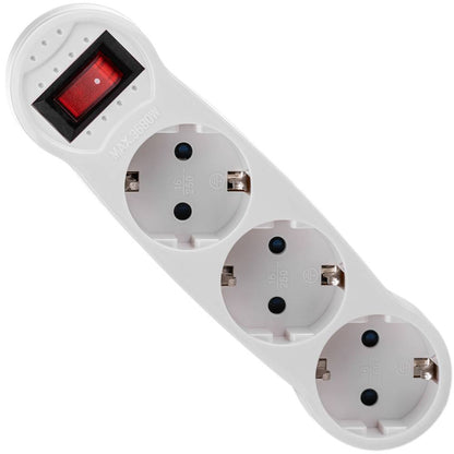 Multiplicador adaptador de clavija enchufe schuko triple blanco con interruptor