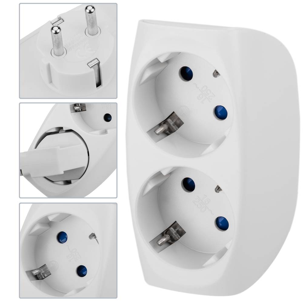 Multiplicador adaptador de clavija enchufe schuko doble blanco