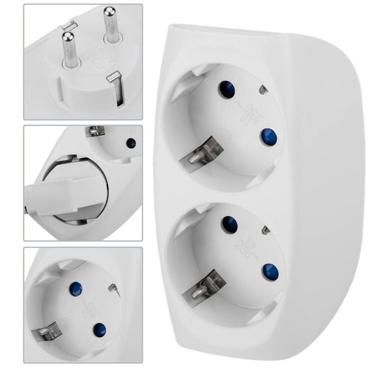 Multiplicador adaptador de clavija enchufe schuko doble blanco