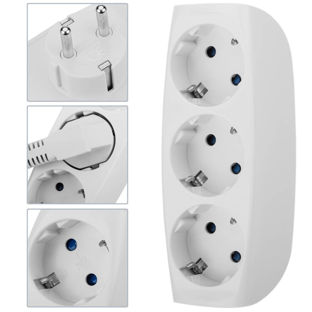 Multiplicador adaptador de clavija enchufe schuko triple blanco