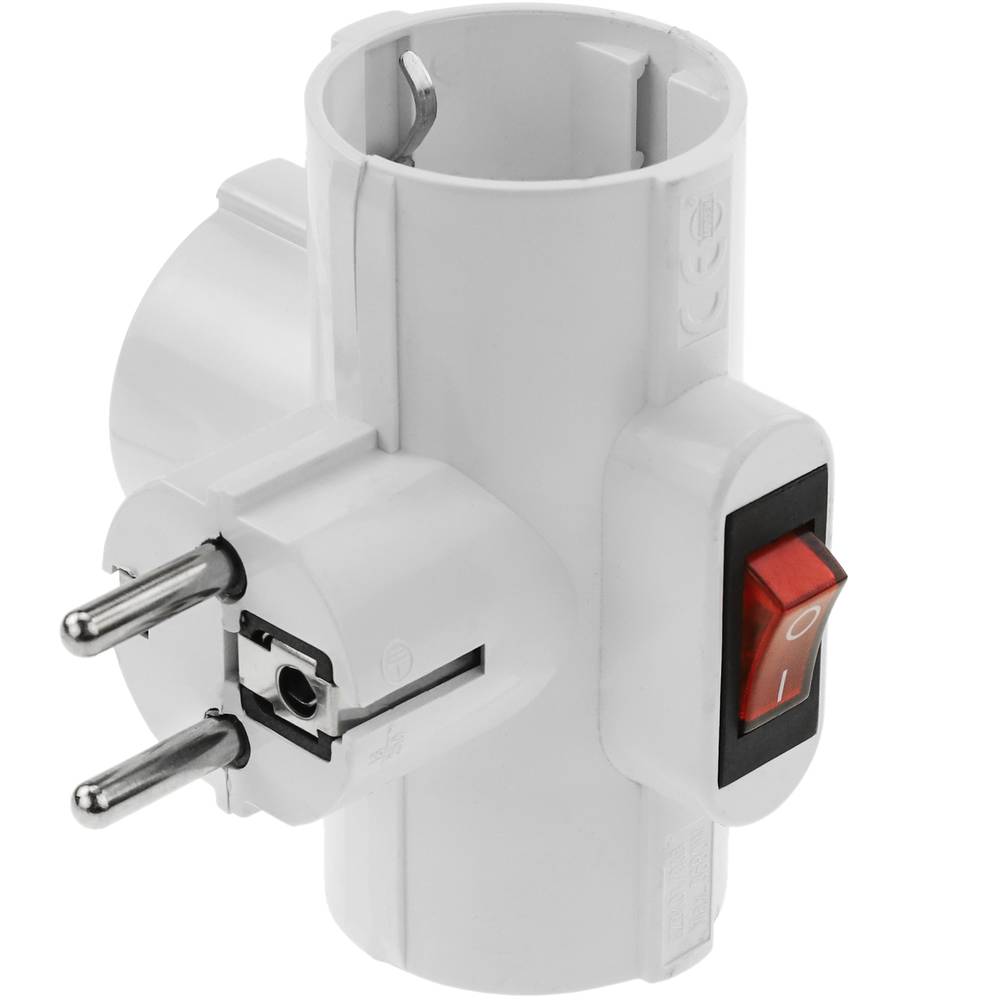 Clavija enchufe triple schuko de color blanco 220VAC con interruptor