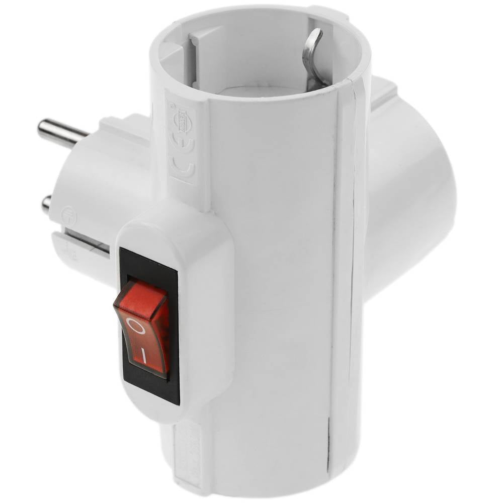 Clavija enchufe triple schuko de color blanco 220VAC con interruptor