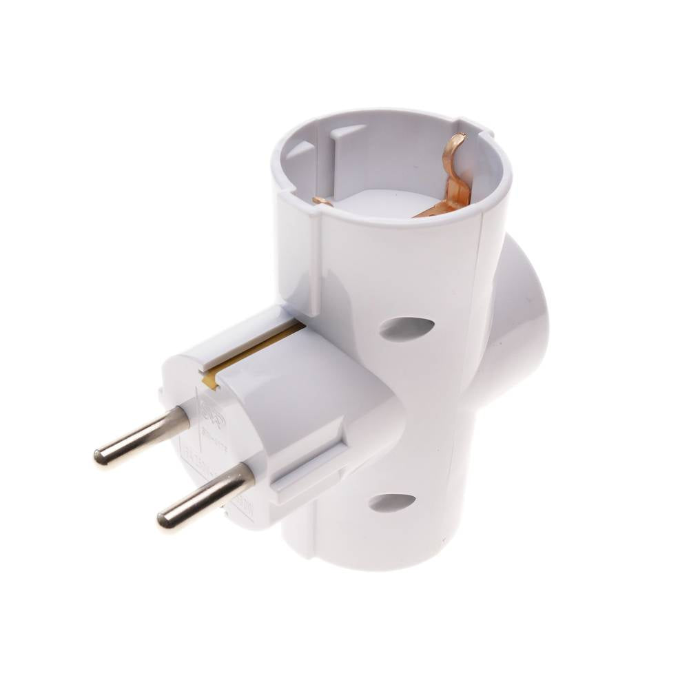 Multiplicador de clavija enchufe schuko triple de color blanco